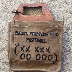 Mona B brown canvas beer bottle can carrier tote bag caddy